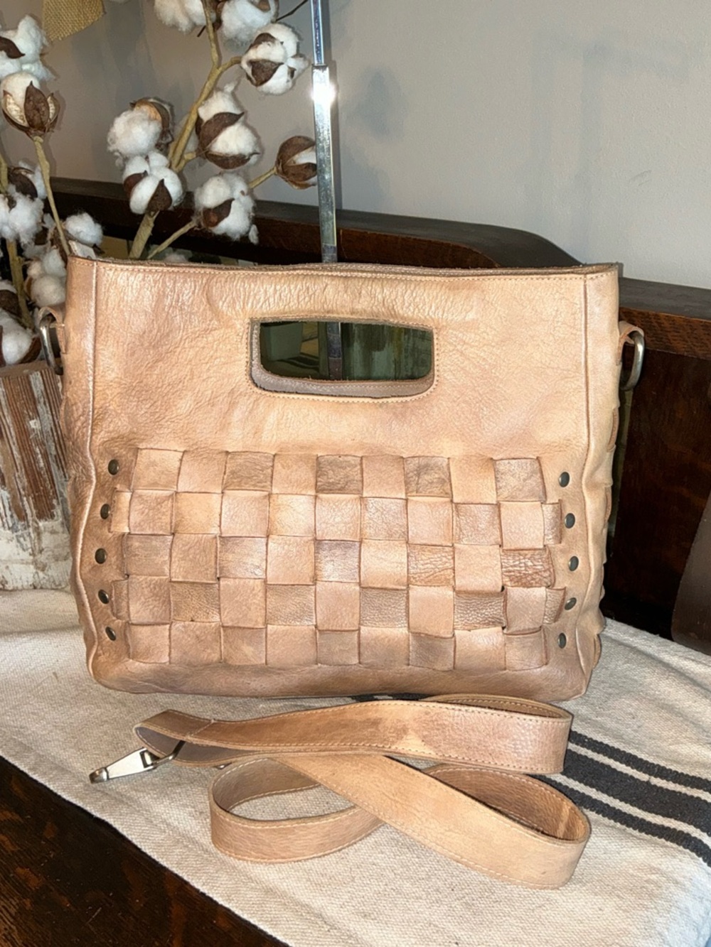 Bed Stu Orchid Leather Satchel Handbag Crossbody Bag Taupe Driftwood MSRP $280